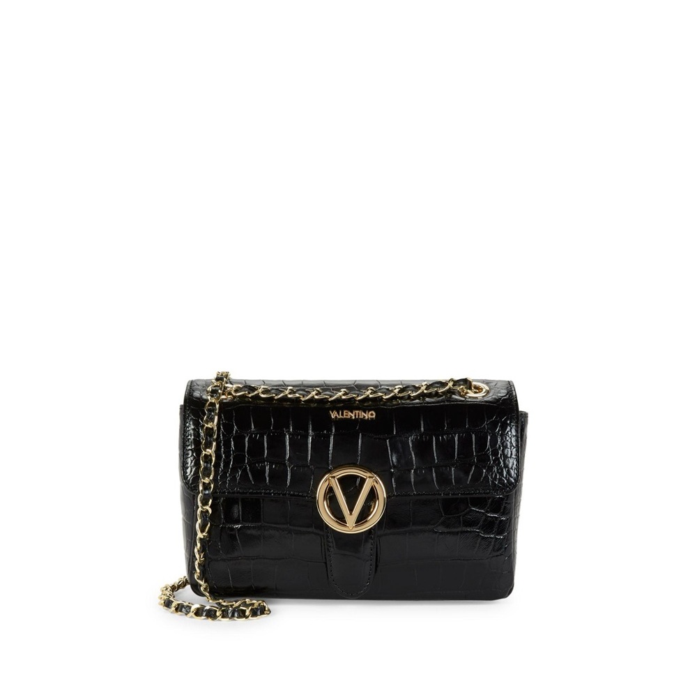 Valentino Black and Gold Crossbody Bag with Chain Strap